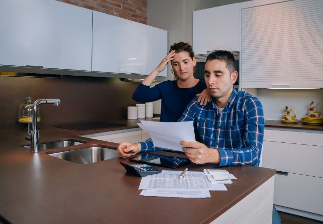 Married couple from Middle River Maryland reviewing household finances after completing a Chapter 13 bankruptcy plan